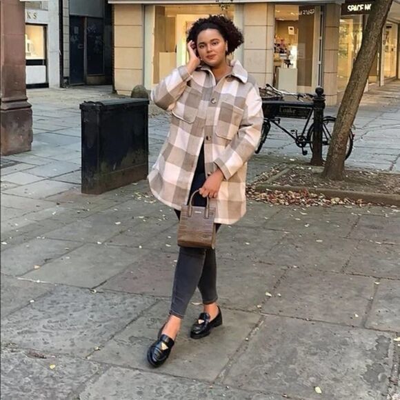 Oversized Shirt Plaid Jacket Shacket Neutrals New - Picture 6 of 16